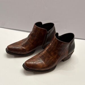 Roper Brown Croc-Embossed Leather Ankle Boots